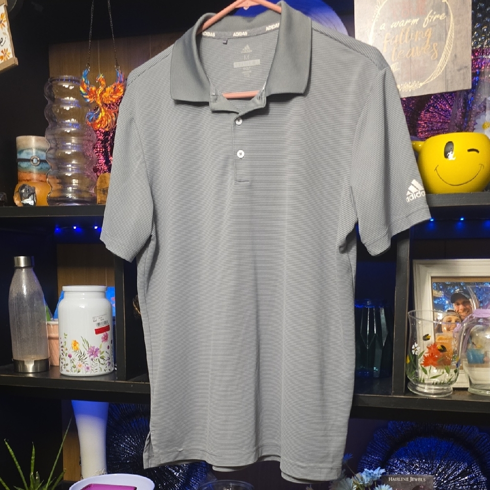 Adidas Men's Striped Gray Polo Shirt